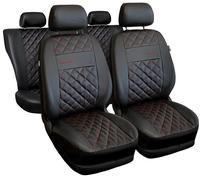 Coprisedili Auto Similpelle Nero Cuciture Rosso Fodere Complete per VW Fox