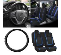 Coprisedili In Tessuto Set Completo Blu Con Coprivolante In Silicone Nero