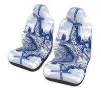 Coprisedili per Auto Blue Nederland Cute Vintage Dutch Windmill Delft Set di 2 Copri Sedile Protettivi Resistente Coprisedile per Auto per Furgoni Guidatore Camion 52X138Cm