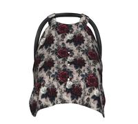 Coprisedili per auto con stampa gotica bianca e rossa con rose, copertura traspirante per allattamento al seno, copertura per passeggino, baldacchino multiuso per seggiolino auto, accessori essenziali