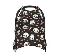 Coprisedili per auto per bambini, con stampa di teschio e cuore, traspirante, copertura per allattamento al seno, copertura per passeggino, tettuccio multiuso per seggiolino auto, accessori essenziali