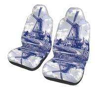 Coprisedili per Auto Vintage Blue Nederland Dutch Windmill Delft Set di 2 Copri Sedili AntiGraffio Protezione Sedili Auto per Auto Camion Guidatore 52X138Cm