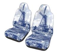 Coprisedili per Auto Vintage Blue Nederland Dutch Windmill Delft Set di 2 Coprisedile Impermeabile Coprisedili Auto Anteriore per Guidatore Furgoni Camion 52X138Cm