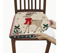 Coprisedili per sedie, motivo natalizio rustico, con agrifoglio, fiocchi di neve, in spandex rosso, lavabili, elasticizzati, traspiranti, decorativi, per cucina, soggiorno, feste, 6 pezzi