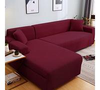 Coprisedili spessi per divani da 1, 2, 3, 4 posti, sezionali, a forma di L, elasticizzati, per soggiorno, cani, animali domestici, lavabile, resistente, in pile polare, colore rosso vino (3 posti)
