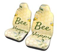 Coprisedili universali per auto Bee Happy Bumble Bees Yellow Honeycomb, set da 2 pezzi - Protezioni per sedili anteriori elasticizzate per auto, camion e SUV, vestibilità a secchiello, traspiranti