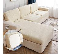 Copriseduta per Divano Impermeabile con Penisola,Copricuscini Separati per Divani 3/4/2/1 Posti Fodera per Cuscino Jacquard Copri Cuscino Divano Protezione per Mobili AntiGraffio,Beige-Chaiselongue