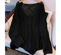 Coprispalle da donna a maglia larga con scollo a V e disegno a rombi, leggero e traspirante, ideale per spiaggia e vacanze, nero per primavera/estate L,M,SColore unicoTessuto