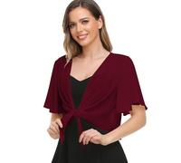 Coprispalle da donna, in chiffon, con apertura frontale, cardigan per abito da sera, Vino rosso, L-XXL