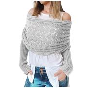 Coprispalle Donna Elegante a Maglione Con Maniche Lunghe Invernale Autunno Maglioncino Scoperte Spalle Casual Curvy Stola da Sposa Scialle da Cerimonia per Feste Case Lavoro Mare,Grigio Chiaro,L