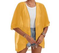 Coprispalle Donna Elegante, Cardigan Kimono Chiffon Donna Top Scialle con Maniche Tre Quarti Mantelline Casual Ampie Camicette Leggere Chiffon Trasparente Copricostume Spiaggia per Le Vacanze Estive