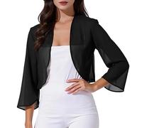 Coprispalle Donna Elegante in Chiffon Giacchino Corto Leggero Protezione Solare Bolero Cerimonia Giacca Corta Tre Quarti Scaldacuore Casual per Vestito Copri Spalle Estivo per Matrimoni, Feste,Nero,M