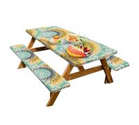 Copritavolo da picnic con copertura per panchina da picnic | Copritavolo da campeggio con elastico - Tovaglia da picnic antivento da 6 piedi con bordi elastici per