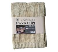 Copritavolo Pizzo Filet Vintage 100% Cotone Tinta Unita Colore Ecru cm 150x250