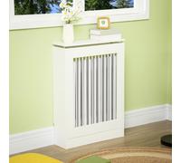 Copritermosifone a Doghe, Copri Termosifone Moderno con Antiribaltamento per Soggiorno, Corridoio, Ufficio, in MDF e Acciaio, 60x18x84cm, Bianco