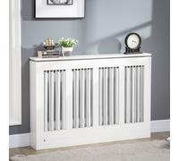 Copritermosifone a Doghe, Copri Termosifone Moderno con Antiribaltamento per Soggiorno, Corridoio, Ufficio, in MDF e Acciaio, 120x18x84cm, Bianco