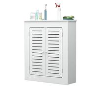Copritermosifone Moderno, Copritermosifoni Bianco, Organizer per Mensole Riscaldanti, Mobiletto da Bagno con 2 Ante e Moderne Doghe Verticali a Griglia(70x80x15cm)