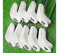 Copritesta ibrida da golf in ferro per mancini e destrorsi, 9 pezzi (4-9, P, A, S) a collo lungo, colore bianco, adatte per Cleveland Launcher, Cobra T-Rail, Wilson Lauch Pad