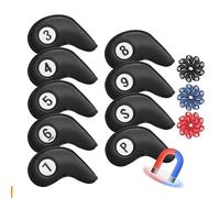 Copritesta in Ferro da Golf 9 pcs, Chiusura magnetica, Coperture per Testa di Ferro da Golf, Con il numero del club Numero Del Club (3-9, P, S),black