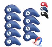 Copritesta in Ferro da Golf 9 pcs, Chiusura magnetica, Coperture per Testa di Ferro da Golf, Con il numero del club Numero Del Club (3-9, P, S),blue