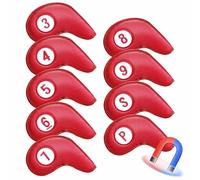 Copritesta in Ferro da Golf 9 pcs, Chiusura magnetica, Coperture per Testa di Ferro da Golf, Con il numero del club Numero Del Club (3-9, P, S),red