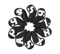 Copritesta in ferro da golf Custodia protettiva in pile fine sigillata in PU Custodia protettiva per club Sfondo nero Carattere bianco 4 5 6 7 8 9 P S A X Numeri Set di attrezzi (Carattere bianco con