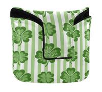 Copritesta magnetica per mazza da golf, per mazze e mazze da golf, impermeabile, in pelle ecologica in poliuretano, grande, con quadrifoglio verde su striscia chiara