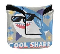 Copritesta magnetica per mazza da golf, per mazze e putter quadrati, in pelle PU, un simpatico squalo in stile cartone animato che indossa occhiali da sole