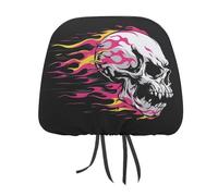 Copritesta per auto con teschio da corsa con fiamme rosa e gialle stampate, 2 pezzi, copertura elastica comoda per poggiatesta per donne e uomini, universale, adatta alla maggior parte delle auto