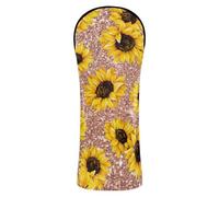 Copritesta per mazza da golf, in pelle PU, con targhetta numerata, progettata per adattarsi a tutti i legni e conducenti, motivo girasole su glitter oro rosa