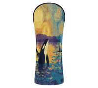 Copritesta per mazza da golf post-impressionismo Art Orca in pelle sintetica con targhetta numerica per coperture ibride per mazze da golf ibride