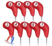 Copritesta per Mazze da Golf 9 pcs, Chiusura magnetica, Copertura per Ferro da Golf, Con il numero del club Compatibile con La Maggior Parte Dei Club,red