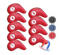 Copritesta per Mazze da Golf 9 pcs, Chiusura magnetica, Copritesta per Ferri da Golf, Con il numero del club Numero Del Club (3-9, P, S),red