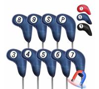 Copritesta per Mazze da Golf 9 pcs, Chiusura magnetica, Copritesta Protettivi per Ferri, Con il numero del club Numero Del Club (3-9, P, S),blue