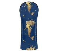 Copritesta per mazze da golf blu con sirenette dorate, per donne e uomini, in pelle PU, con etichette numeriche, per driver ibridi in legno