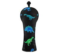 Copritesta per mazze da golf, con dinosauri blu e verdi neon, per mazze da golf, in legno, ibrido, unisex, in pelle ecologica in poliuretano, con etichette intercambiabili