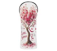 Copritesta per mazze da golf, in pelle sintetica, con targhetta numerata, per conducente, fairway, legno ibrido, amore, cresce con albero a cuore floreale