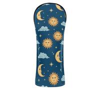 Copritesta per mazze da golf per conducente, in legno ibrido, vintage, elementi celesti, blu, in pelle PU, con etichette numeriche, per uomini e donne