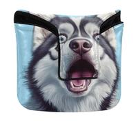 Copritesta per putter con chiusura magnetica per putter da golf per uomini e donne in pelle PU cartone animato divertente siberiano husky cani paura
