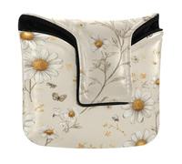 Copritesta per putter per mazzuolo magnetico a scatto per putter da golf per uomini e donne impermeabile in pelle PU rustica fiori margherite beige