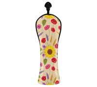 Copritesta vintage per mazze da golf con papavero giallo girasole per driver in legno ibrido in pelle PU con etichette numeriche, per donne e uomini