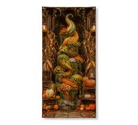 Copritorta decorativa per porte con zucche, autunnale, rustica, con fiori e zucca, arancione, con corda, decorazione per la casa, per portico, porta, parete, interni ed esterni, 91 x 182 cm