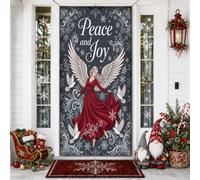Copritorta natalizia con angelo "Peace And Joy" (lingua italiana non | Citazione sulla pace e la gioia, cartello per porta d'ingresso, colombe bianche volanti, elegante motivo a fiocchi di neve