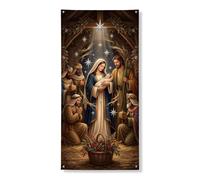 Copritorta natalizia con scena religiosa tradizionale, 91 x 182 cm | Opera d'arte religiosa tradizionale, cartello per porta d'ingresso, ritratto della sacra famiglia, decorazione stagionale