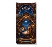Copritorta natalizia con scena religiosa tradizionale, 91 x 182 cm | tema religioso, striscione per porta d'ingresso, skyline stellato, arco ornato, decorazione invernale tradizionale