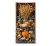 Copritorte decorative con zucche, rustico, con foglie di zucca autunnali, arancione con corda per porta d'ingresso, decorazione per la casa, per porte, pareti, portico, feste, 91 x 182 cm