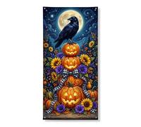 Copritorte decorative per porte con zucche, fantasiosi festivi corvo, girasole, Halloween, arancione, con corda, sfondo per porta d'ingresso, decorazione per la casa, per portico, patio, porta, feste