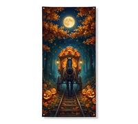 Copritorte decorative per porte con zucche, per feste autunnali, con luna, Halloween, arancione, con corda da appendere, decorazione per la casa, per portico, porta, interni, esterni, feste, 91 x 182