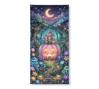 Copritorte decorative per porte, fantasiosi funghi magici castello di Halloween viola con corda per porta d'ingresso, decorazione per la casa, per ingresso, portico, interni ed esterni, 91 x 182 cm
