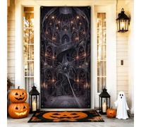 Copritorte gotica per porta, motivo: biblioteca stregata, per Halloween, 91 | Swirl Scala, Sfondo porta d'ingresso, ragnatela, casa infestata, architettura gotica, decorazione per la casa stagionale